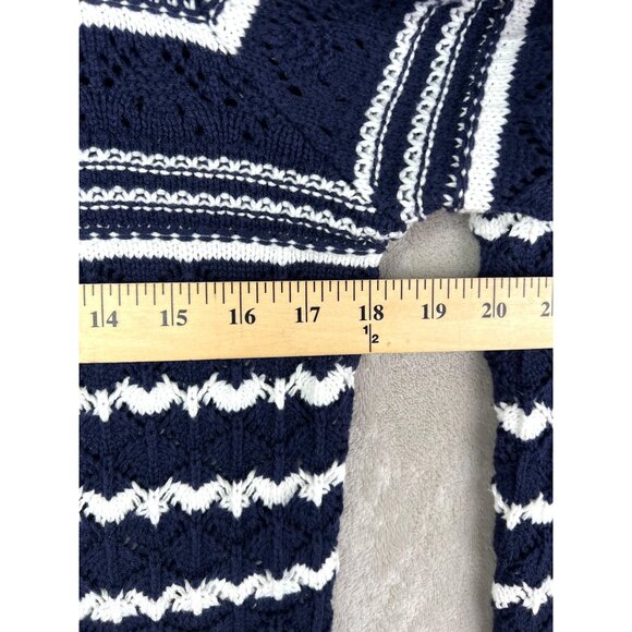 House Of Harlow 1960 Navy & White Cropped Knit Cardigan Sweater Button Front L - Picture 11 of 16